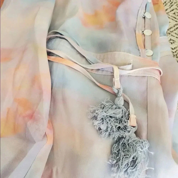 NEW! Boho Tie Dye Button Down Ruched Drawstring Romper With Tassel Accents - Picture 7 of 8